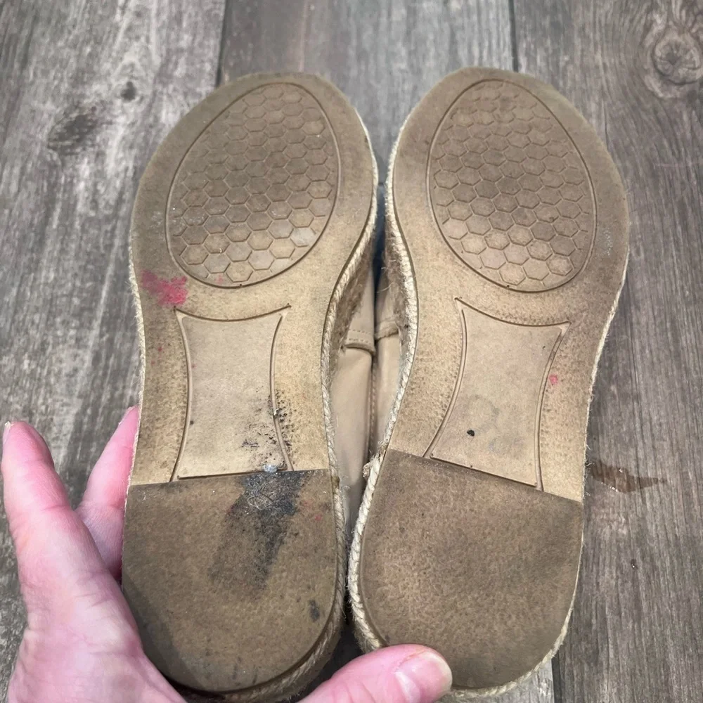 Sam Edelman Krissy Espadrille Flats Leather/canvas Jute Trim Women Sz 8 Cap Toe